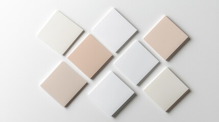 Assorted neutral color paper samples arranged in geometric pattern on white background.