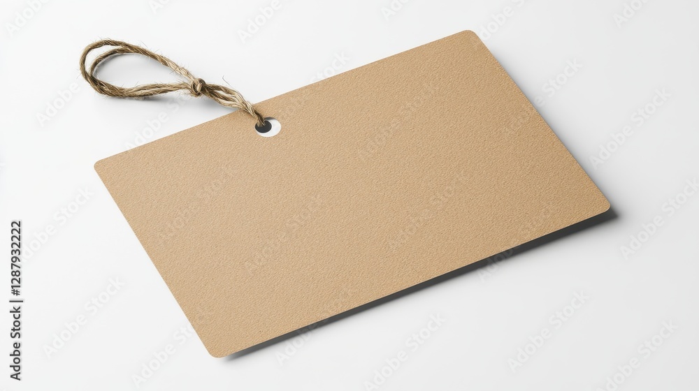 Poster blank brown tag with string on white background, perfect for customization and labeling projects.