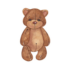 teddy bear hand drawn watercolor illustration isolated on white background