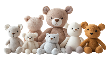 Collection of soft teddy bears arranged in various colors and sizes, perfect for children's playtime and comfort