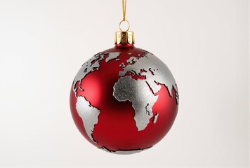 Red Christmas Ornament with Embossed World Map