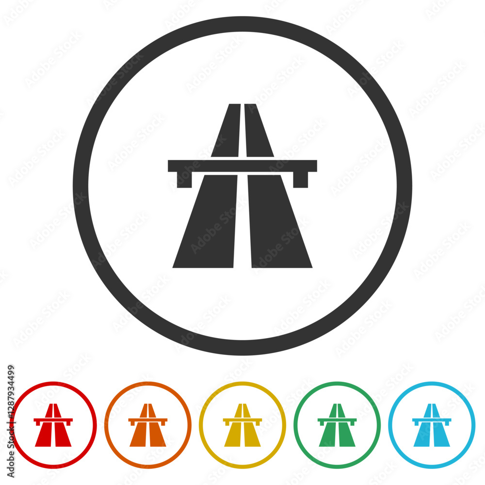 Poster highway road icon. set icons in color circle buttons