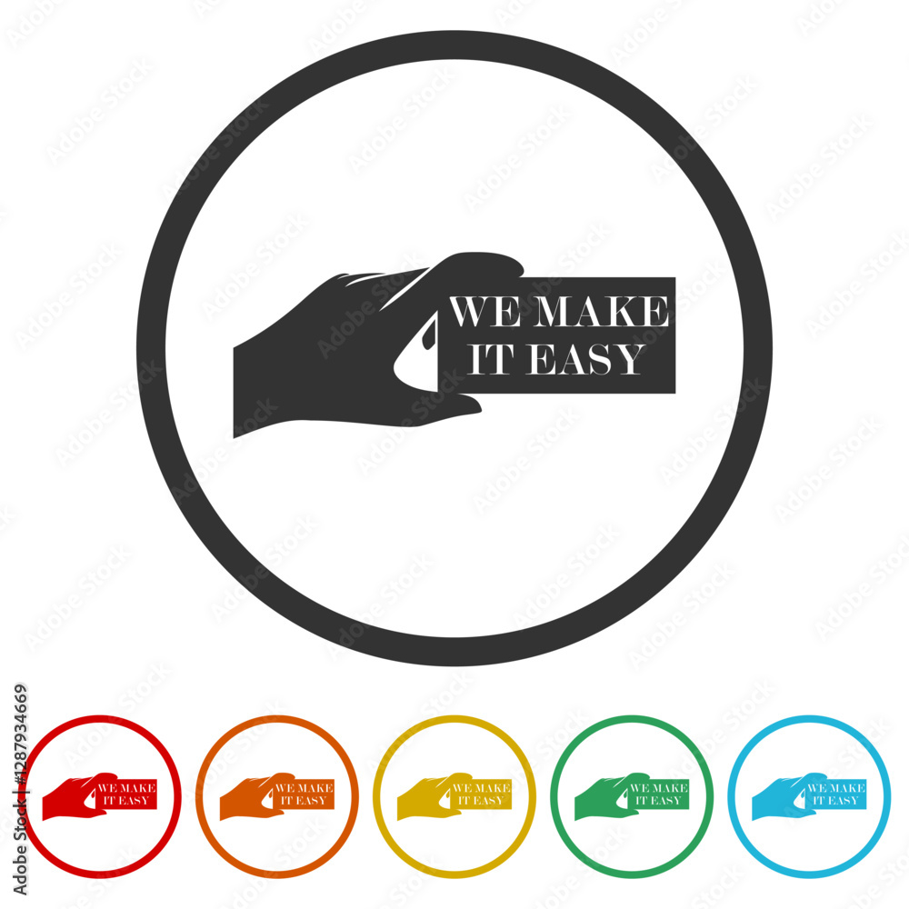 Poster we make it easy card icon. set icons in color circle buttons
