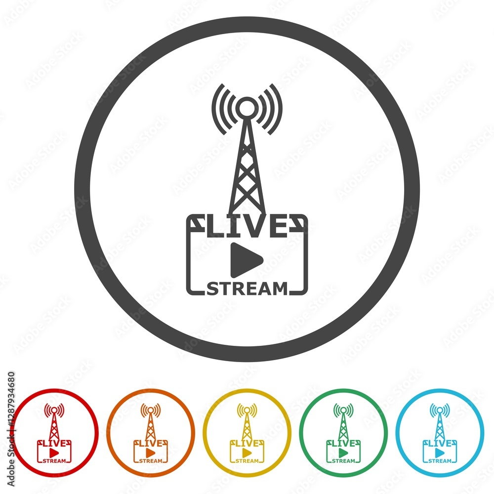 Poster live stream icon. set icons in color circle buttons