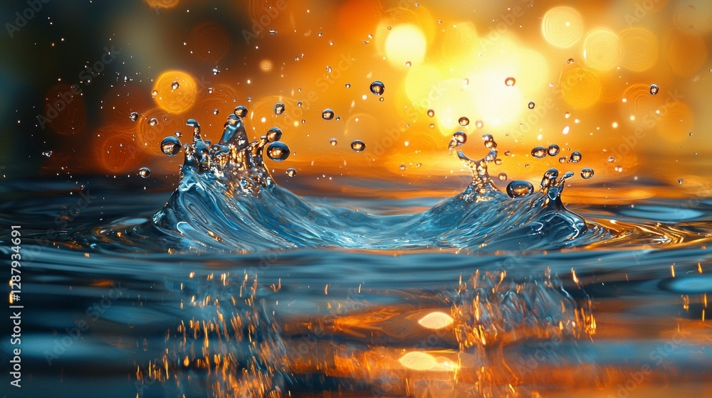 Poster water splashing action serene setting nature photography liquid dynamics close-up view visual sereni