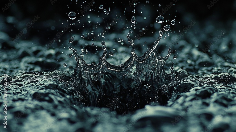 Poster dynamic water splashing motion underwater scene high-speed photography dark environment close-up vie