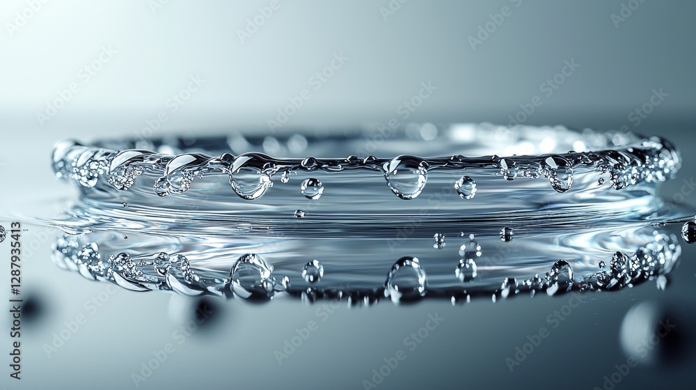 Poster dynamic water droplets forming ripples studio setting high-resolution image minimalist environment c