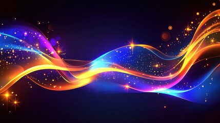 Obraz premium High-energy abstract background featuring glowing neon blue and violet waves with golden streaks.