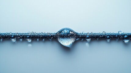 Water droplet on a wire macro photography indoor studio minimalist style close-up view nature's geometry captured