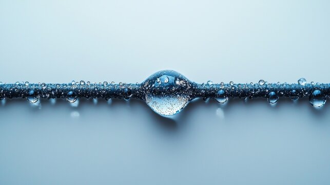 Water droplet on a wire macro photography indoor studio minimalist style close-up view nature's geometry captured