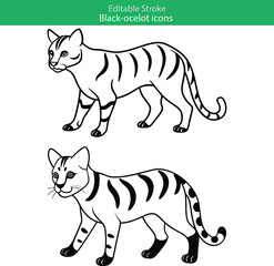 Obraz premium Black Ocelot Icons Editable Stroke, Line Art, Wild Cat, Vector, Illustration, Design, Graphic, Clipar