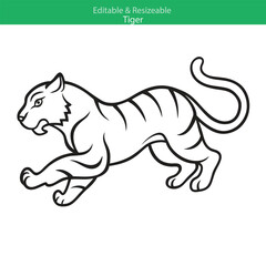 Editable Resizable Tiger Line Art Vector Illustration Graphic Design