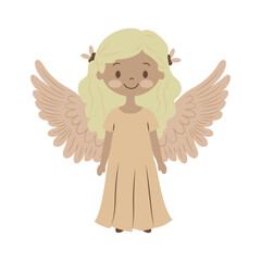 Cute Pretty Winged Little Girl Fairy Angel Cartoon Character in Heaven Sky