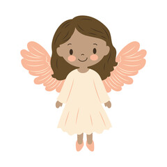 Cute Pretty Winged Little Girl Fairy Angel Cartoon Character in Heaven Sky