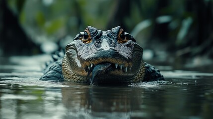 Fototapeta premium American Alligator in its Natural Habitat: A Majestic Predator in the Swamp