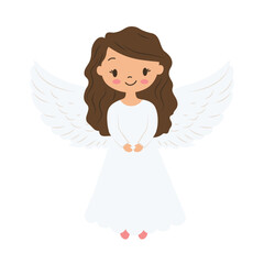Cute Pretty Winged Little Girl Fairy Angel Cartoon Character in Heaven Sky