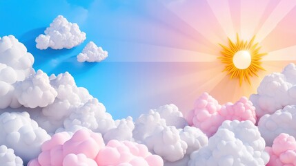 Bright Sunrise Over Dreamy Clouds with Soft Pink and Blue Sky