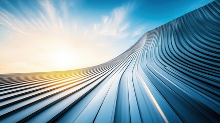 Abstract Modern Architecture with Waves and Bright Sky at Sunrise
