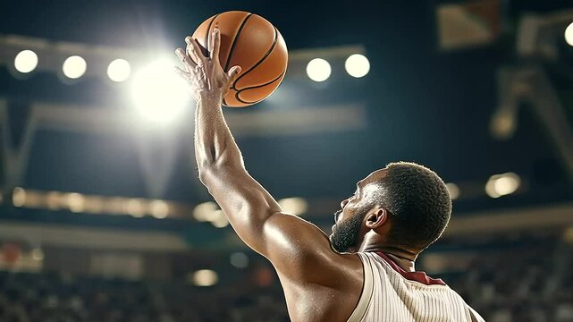 Basketball player making a game-winning shot as the buzzer sounds