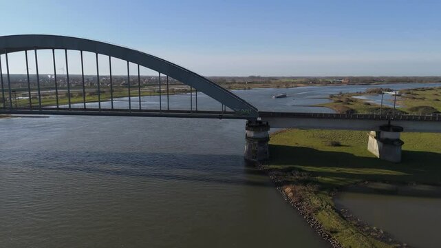 Aerial View the Culemborg Railway Bridge Over the Lek River