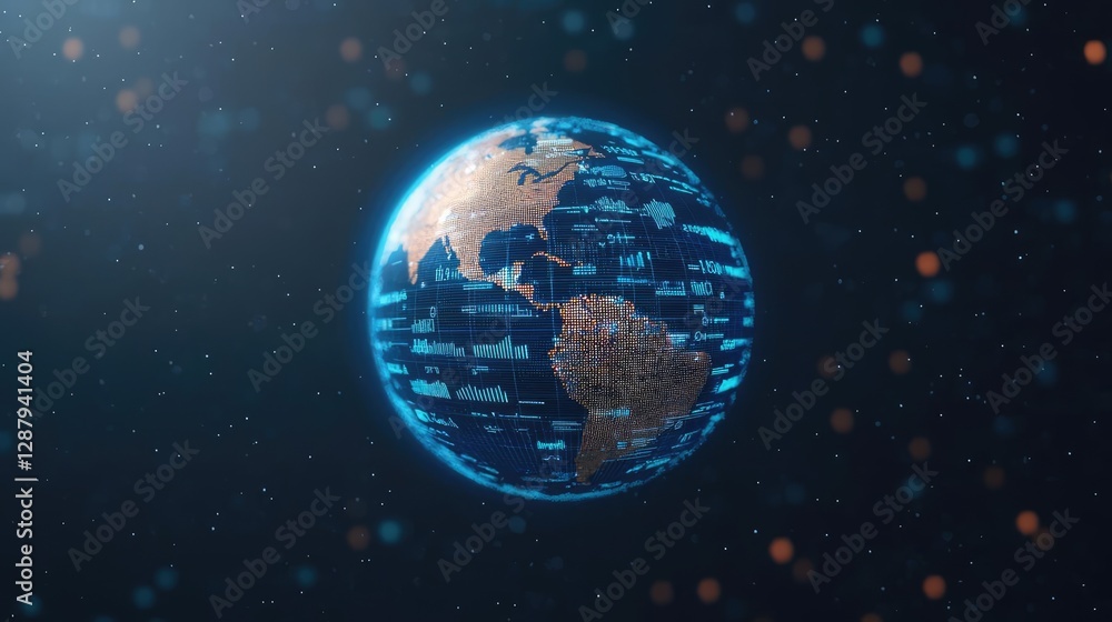 Poster earth day environmental idea. futuristic globe representation with digital data overlay and glowing 