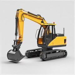 Yellow Excavator on Gray Background