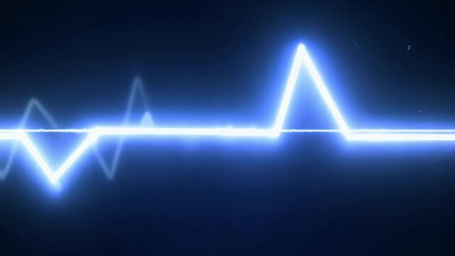 Static video with pulsating, bright white flashes, a digital heartbeat effect on a dark background, and a thin line graph