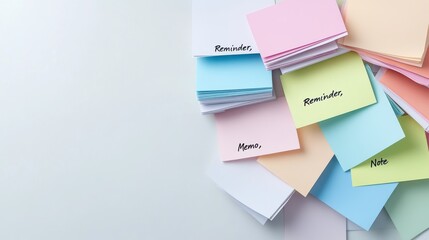 Colorful sticky notes arranged on a surface, perfect for reminders, organization, and planning.
