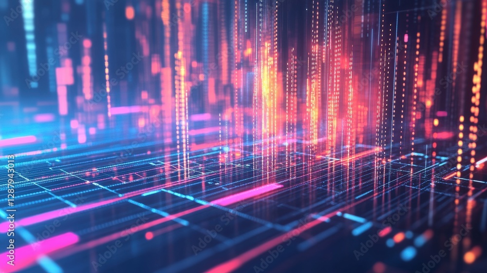 Poster abstract digital data stream cityscape visualization