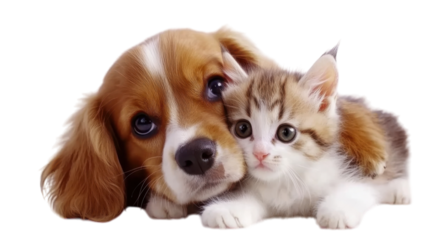 Dog and cat snuggling together in a cozy moment showcasing friendship and love in a playful indoor setting