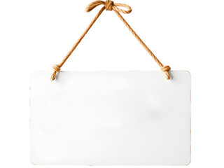 A blank white wooden sign hanging from a rope, ready for your message	
