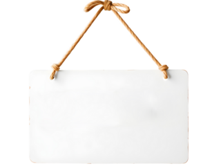A blank white wooden sign hanging from a rope, ready for your message	
