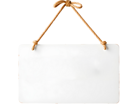 A blank white wooden sign hanging from a rope, ready for your message	