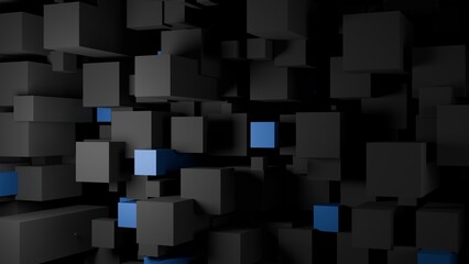 Futuristic abstract background with black and blue 3D cubes