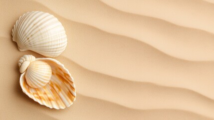Serene Seashells on a Sun-Kissed Beach: A Peaceful Coastal Scene Evoking Summer Tranquility and Vacation Dreams