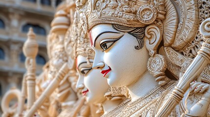 Intricate Sculptures of Deities in Indian Traditional Art Style