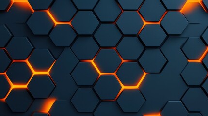 Modern Abstract Hexagonal Pattern with Glowing Orange Accents