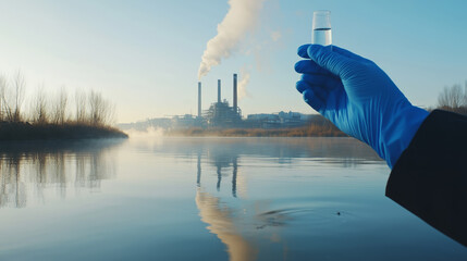 An environmental engineer in protective gear meticulously collects a water sample from a sewage treatment plant for quality testing and analysis. Ensuring Water Safety: Testing and Quality Control	
