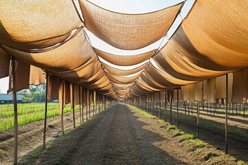 Vast rubber drying yard filled with thousands of sheets hanging under the sun, showcasing the rubber production process.