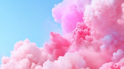 Fototapeta premium Vibrant Pink and Blue Cloud Explosion Against Clear Blue Sky