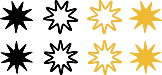 Star. Stars rating. Set of five stars yellow and black color. Quality symbol. Feedback concept. Linear design. Stars png icons isolated on transparent background. png illustration
