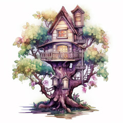 Fototapeta premium tree house sticker on white background