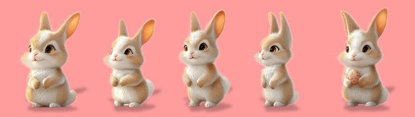 Easter, bunnies on a pink background, created with Generative AI technology