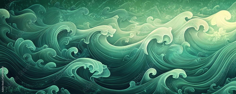 Poster a vibrant green wave pattern with soft flowing curves and gradients