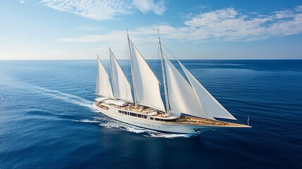 Obraz premium A Luxury Yacht Sailing on the Open Ocean with Clear Blue Waters – Ultimate Nautical Escap
