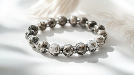 Detailed view of a luxurious natural stone bracelet showcasing intricate patterns and vibrant colors.