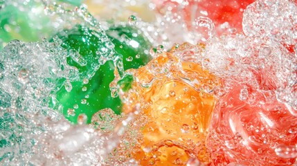 Colorful Bubbles and Splashes in Water with Vibrant Backgrounds