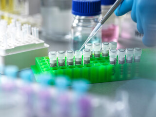 Scientist pipetting in a lab for pharmaceutical research
