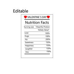 Valentine's Day Nutrition Facts Nutrition facts table .  Nutrition facts table of love.editable resizable 