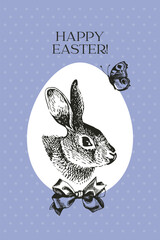 Easter sketch greeting card. Hand drawn vintage illustration background